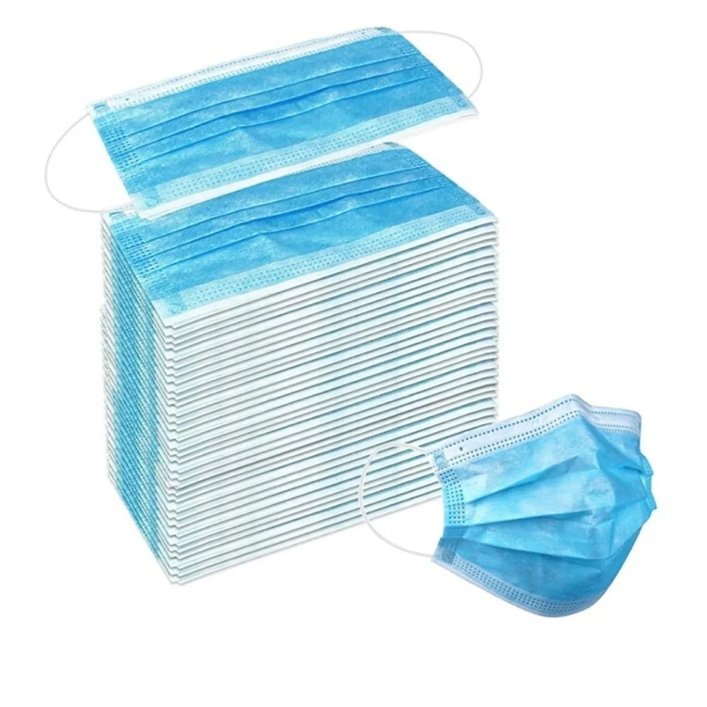 50 PC Disposable Blue Face Mask with Elastic Band